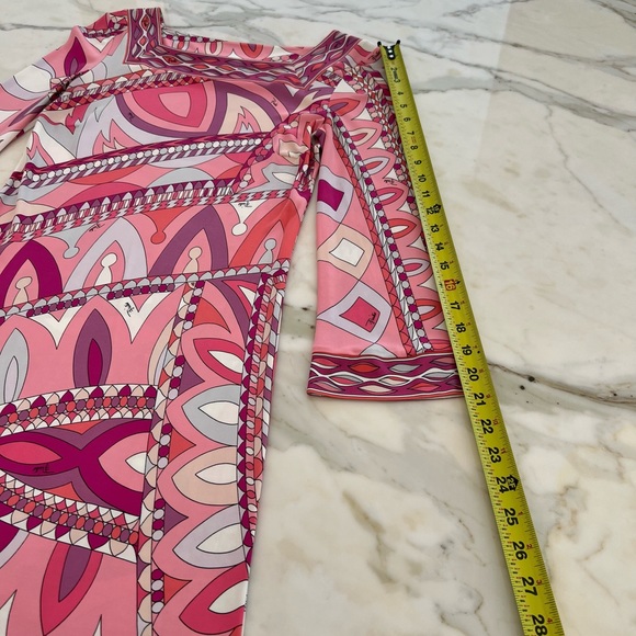EMILIO PUCCI PINK PRINT SQUARE NECK BELL SLEEVE DRESS SIZE IT 40 / US 6 - Picture 13 of 16